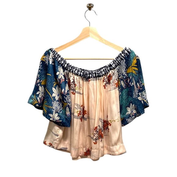 Free People Rocken Rochelle Off The Shoulder Floral Top Beige Size XS Boho Fall - Picture 12 of 14